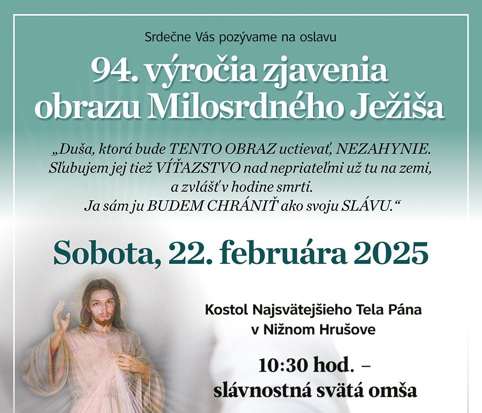 94. výročie zjavenia Milosrdného Ježiša