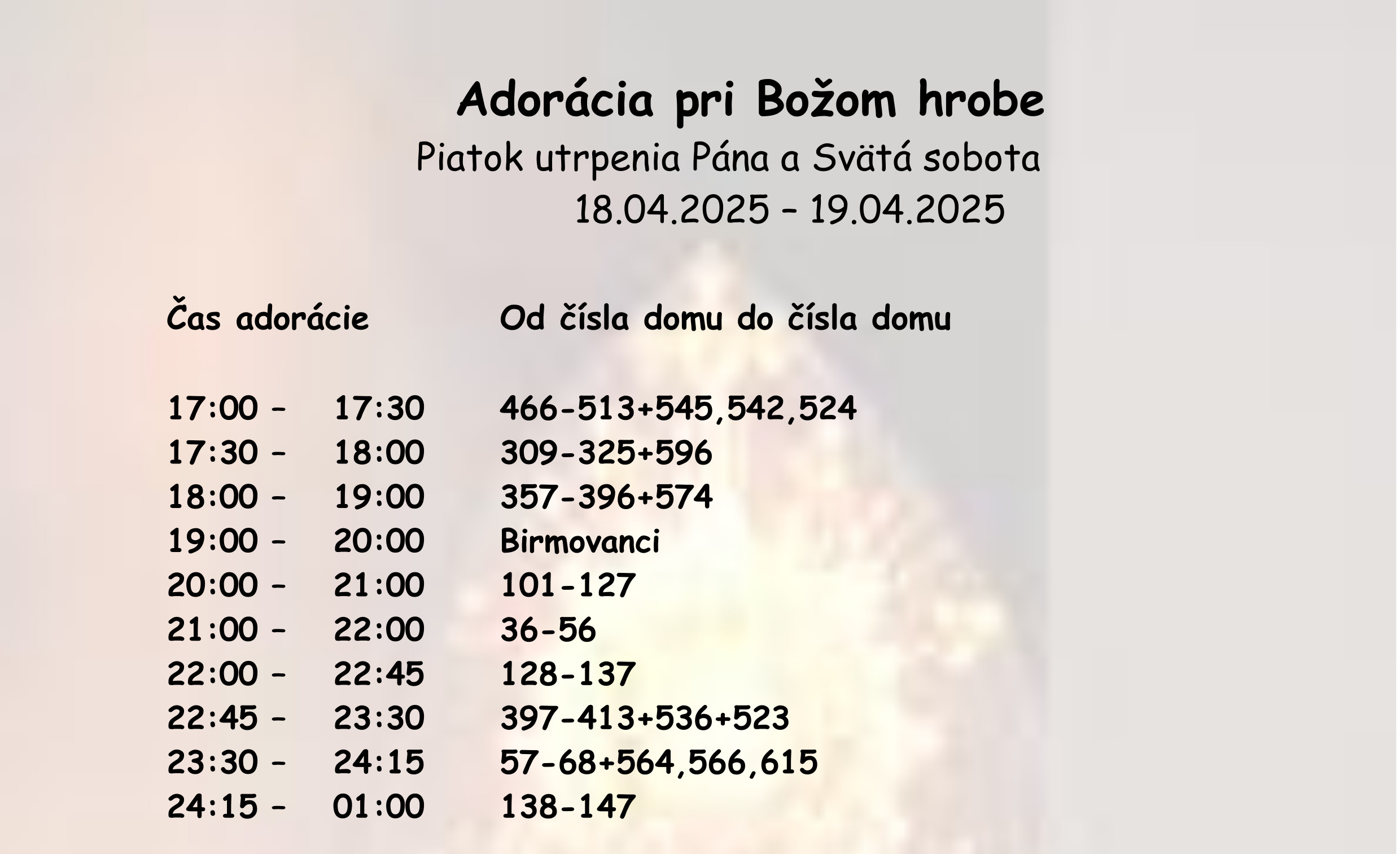 Rozpis Adorácie pri Božom hrobe